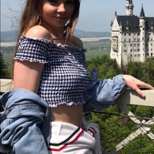 Checkered off the shoulder top